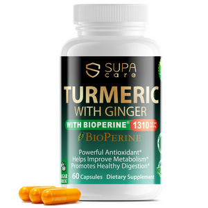 Supa Care Turmeric with Ginger BioPerine - 1310mg Organic Turmeric & Ginger with 95% Curcuminoids, Vegan & Non-GMO Digestive & Metabolic Support Supplement, 60 Capsules Supa Care Turmeric with Ginger BioPerine - 1310mg Organic Turmeric & Ginger with 95% Curcuminoids, Vegan & Non-GMO Digestive & Metabolic Support Supplement, 60 Capsules