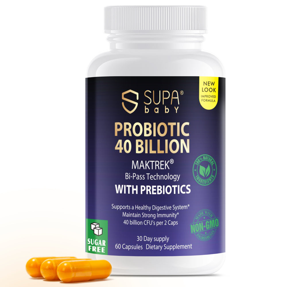 SUPABABY Probiotic Supplement with Prebiotics - 40 Billion CFU - Digestive & Immune Support for Men and Women