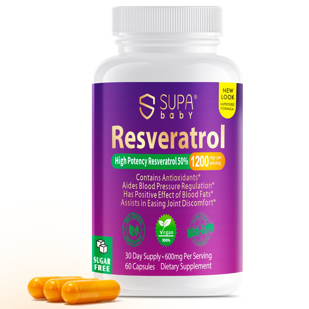 SUPABABY Resveratrol Supplement 1200mg – Pure Japanese Knotweed Extract for Antioxidant, Heart, Blood Pressure & Joint Support – High Potency, Vegan, Non-GMO, 30 Day Supply