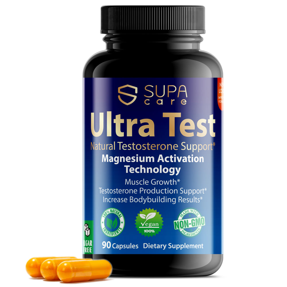 Supa Care Ultra Test – Natural Testosterone Support with Magnesium Activation Technology | Muscle Growth & Energy Booster | FDA-Verified, Non-GMO, Vegan | 180 Capsules