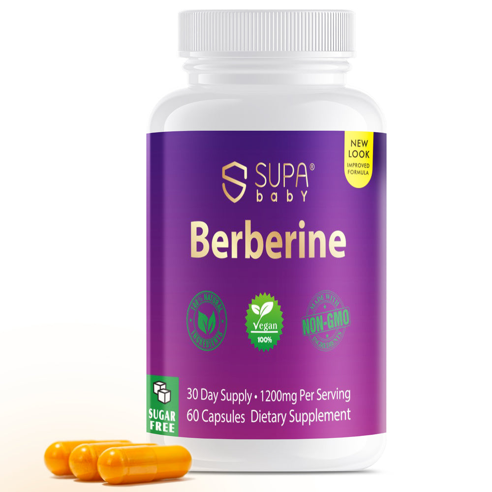 SUPABABY Berberine 1200mg Supplement - Vegan Capsules for Blood Sugar Support & Digestive Health, 60 Capsules (30-Day Supply), Non-GMO, Gluten-Free Formula