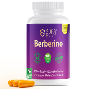 SUPABABY Berberine 1200mg Supplement - Vegan Capsules for Blood Sugar Support & Digestive Health, 60 Capsules (30-Day Supply), Non-GMO, Gluten-Free Formula