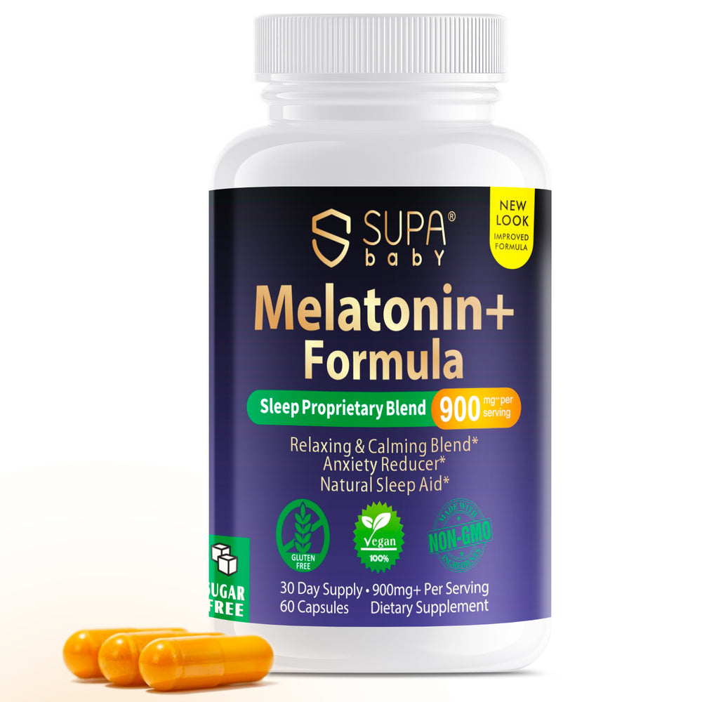 SUPABABY Melatonin Capsules – Natural Sleep Aid with Relaxing Botanical Blend for Calming Support & Mood Balance – Vegan, Non-GMO, 60 Count, Suitable for Men and Women