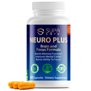 Supa Care Neuro Plus - Brain Support & Focus Formula with Vitamin B1, B2, D, E & Minerals (Copper, Manganese) - 60 Capsules, 100% Natural, Non-GMO, Gluten-Free