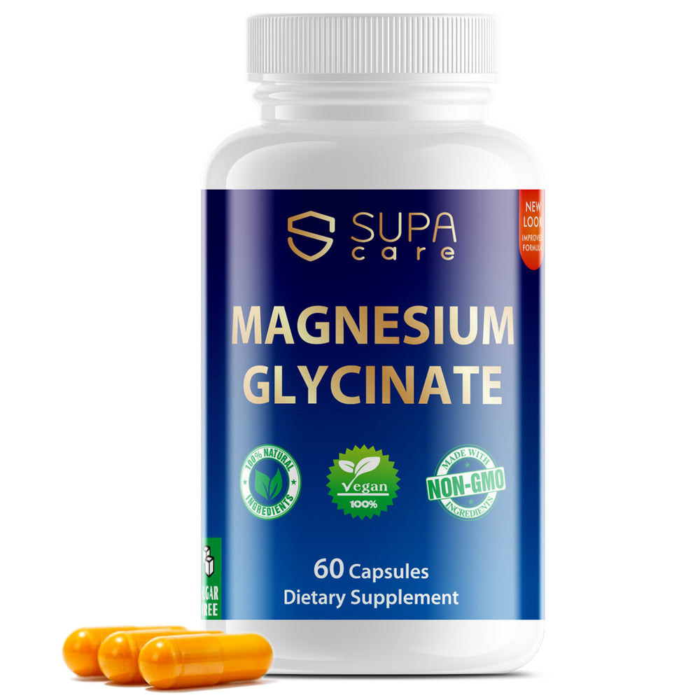 Supa Care Magnesium Glycinate 250mg - Sleep & Muscle Recovery Support, Vegan & Non-GMO Dietary Supplement, 60 Capsules