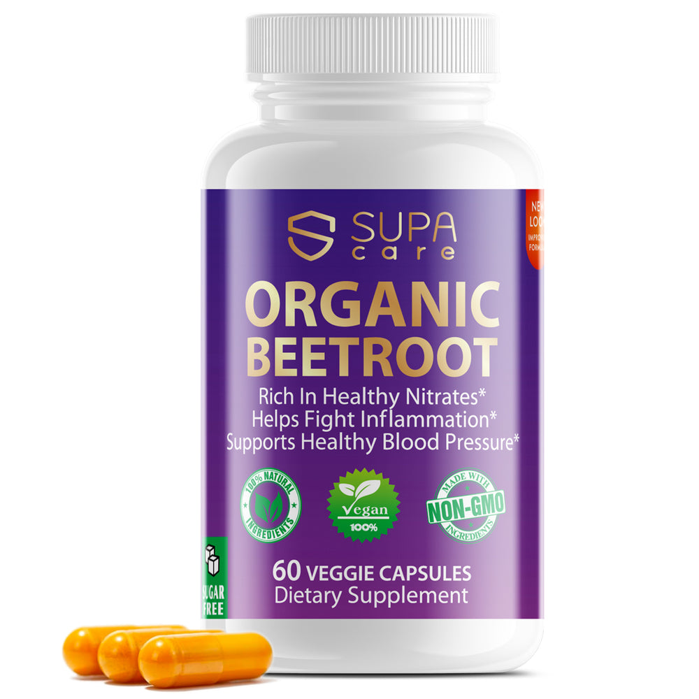 Supa Care Organic Beetroot Capsules - Blood Pressure & Inflammation Support, Vegan & Non-GMO, 60 Veggie Capsules