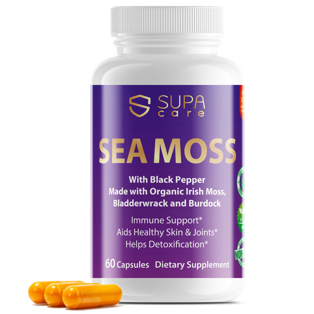 Supa Care Sea Moss with Black Pepper Extract - Immune Support & Detoxification, Organic & Non-GMO, 60 Capsules