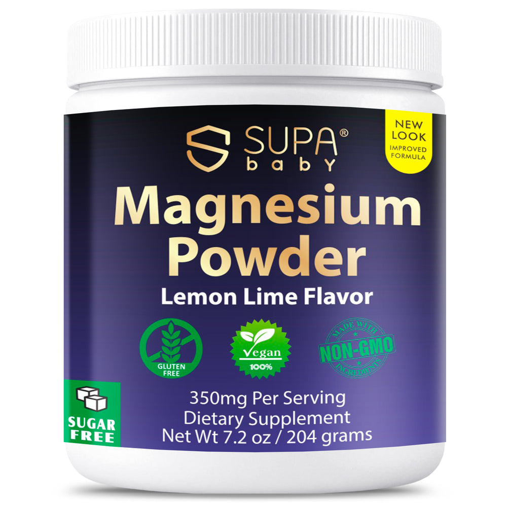 SUPABABY Magnesium Powder 350mg per Serving – Lemon Lime Flavor, High Absorption, Sugar-Free Vegan Supplement for Muscle Recovery & Relaxation, Non-GMO & Gluten-Free