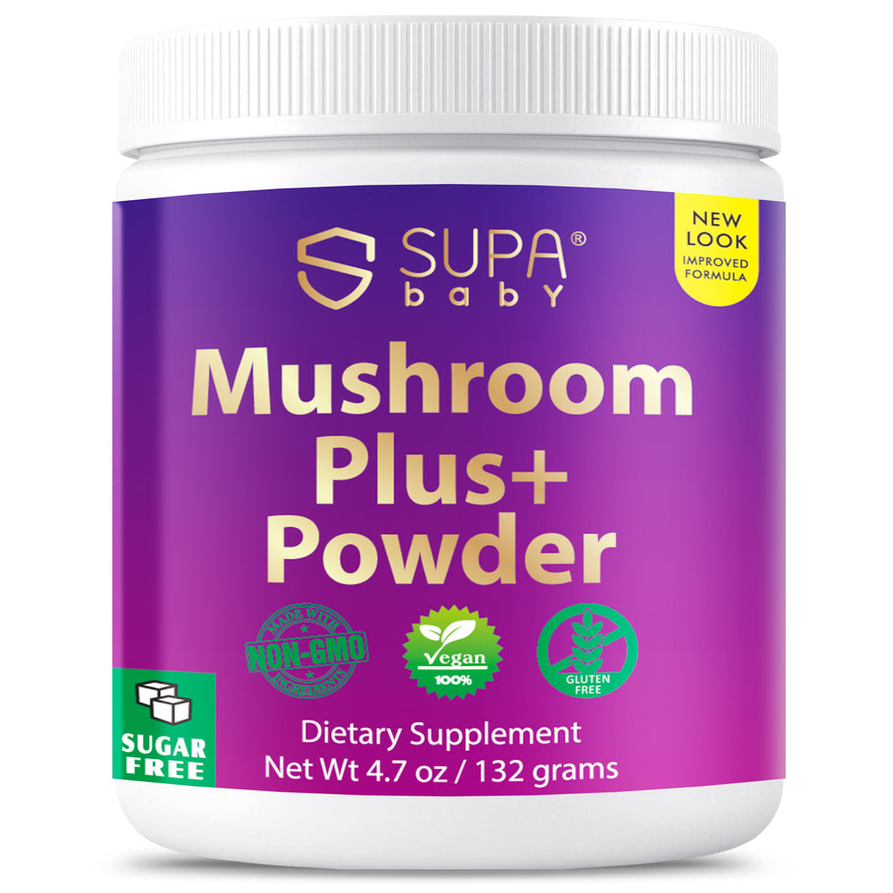 SUPABABY Organic Mushroom Superfood Powder – 10 Mushroom Blend with Lion’s Mane, Reishi, Cordyceps & Adaptogens for Focus, Immunity & Energy – Sugar-Free, Vegan, Non-GMO – 60 Servings