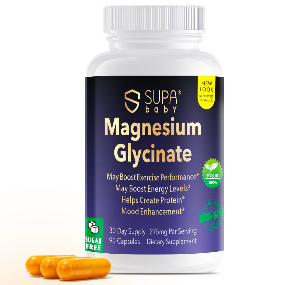 SUPABABY Magnesium Glycinate 275mg – May Support Energy, Muscle Recovery, Mood & Protein Synthesis, Vegan, Non-GMO, Made in USA, 30-Day Supply