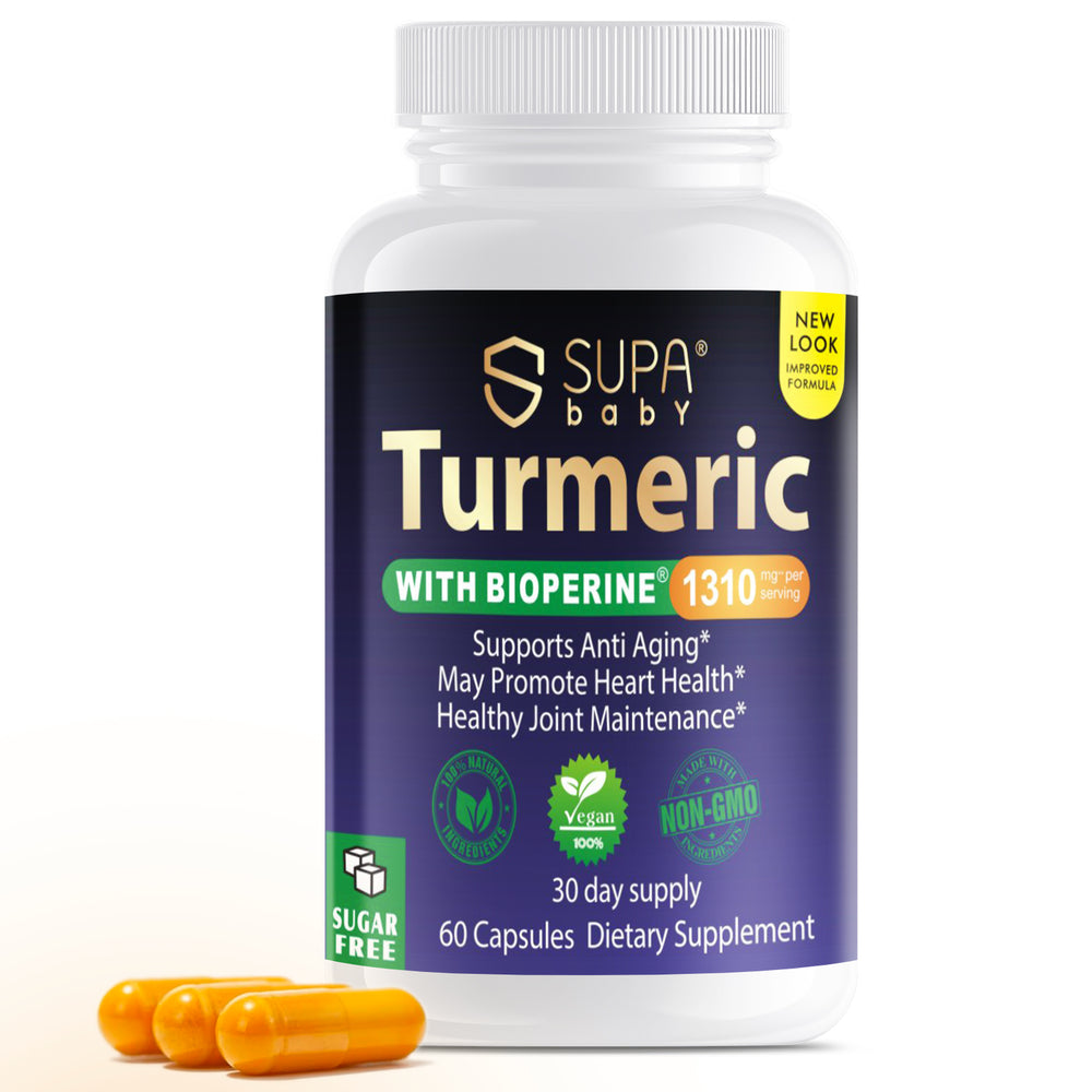 SUPABABY Turmeric Curcumin 1310mg with BioPerine® – Vegan Supplement for Joint Support, Mobility & Wellness – High Absorption Formula – 60 Capsules