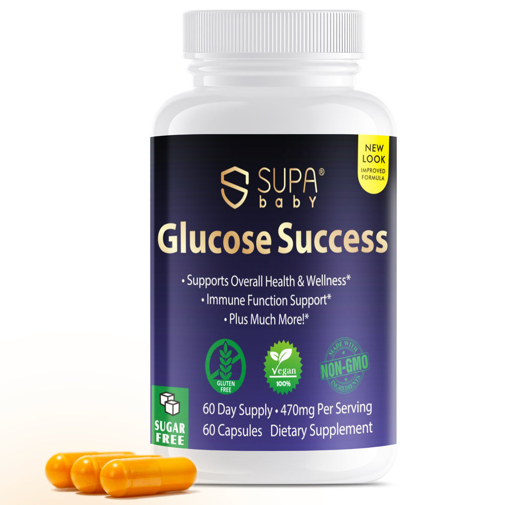 SUPABABY Glucose Success Blood Sugar Support Supplement with Chromium, Banaba & Bitter Melon - 60 Vegan Capsules, Clinically Studied, Non-GMO, Sugar-Free Formula for Balanced Glucose Levels