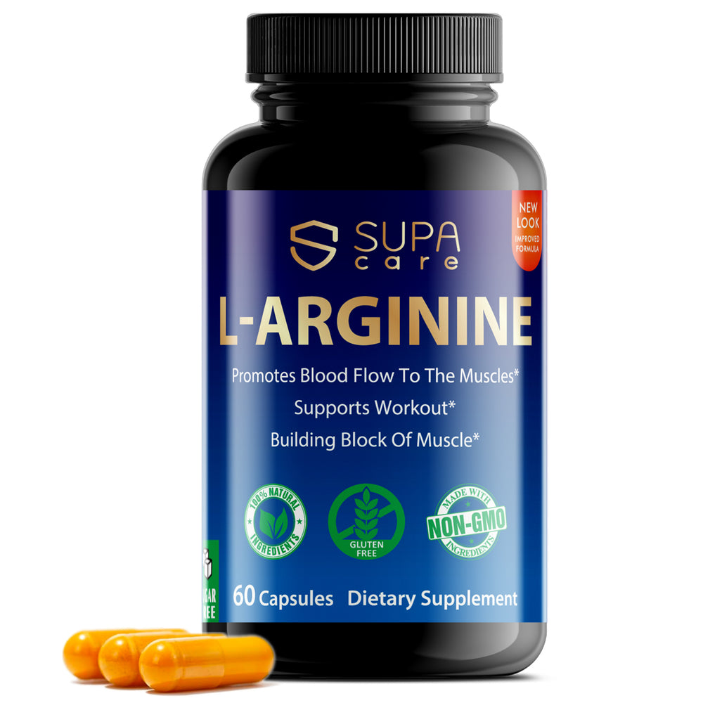 Supa Care L-Arginine Muscle Support Supplement - Enhance Blood Flow & Workout Performance, 100% Natural Formula with 400mg L-Arginine