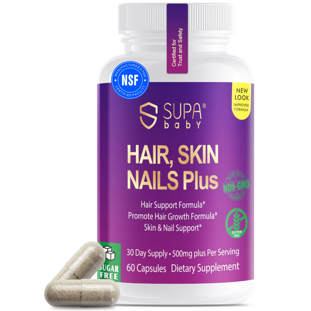 SUPABABY Hair, Skin & Nails – Expertly Formulated for Women with Biotin, Collagen & Antioxidants | Supports Hair Growth, Glowing Skin & Strong Nails | Non-GMO, Gluten-Free, Soy-Free